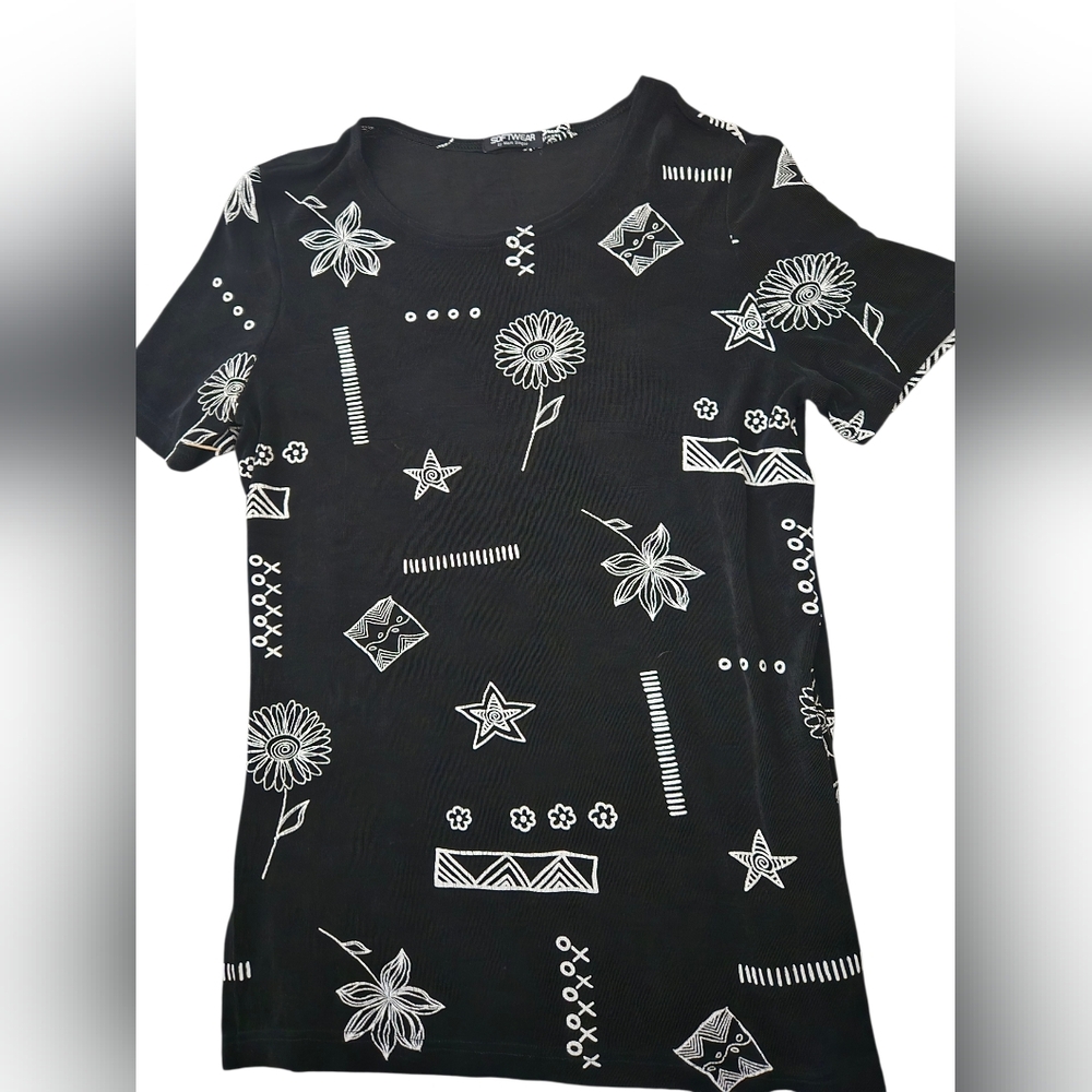 Black T-Shirt with White Geometric Patterns